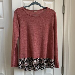 ODDY Burgundy Floral Hem Long Sleeve Tee